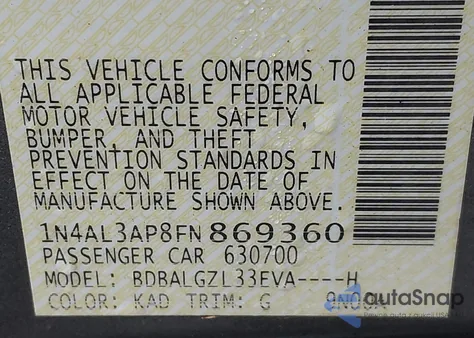 2015 Nissan Altima 2.5 S z USA, uszkodzony, nr VIN 1N4AL3AP8FN869360